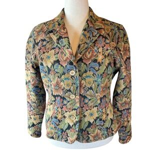 Chadwicks Womens Floral Tapestry Blazer Jacket Multi Color Size 16 24-0688-2